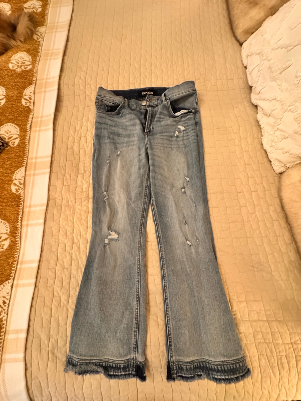 Express Light Blue Distressed Straight-Leg Jeans